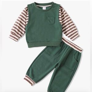 Slylynx - Kids Green and Brown Matching Set. Size 2t